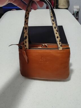 NWOT Brown Leather Leopard-Trim Women's Handbag